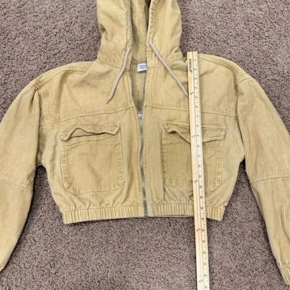 BDG Urban Outfitters Corduroy Cropped Zip Hoodie Jacket Tan M Retro Streetwear